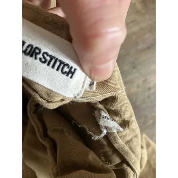 Taylor Stitch The Foundation Democratic Pants Organic Khaki Chino 34 READ Hole - Picture 7 of 13